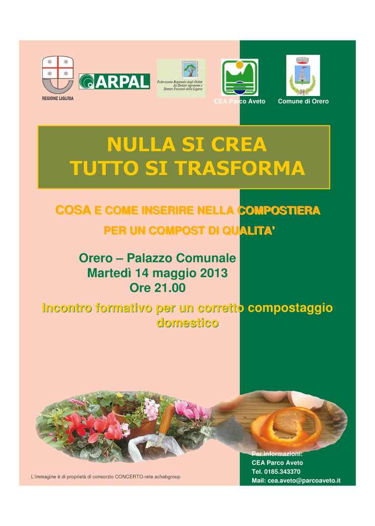 14 maggio, ORERO: "NULLA SI CREA TUTTO SI TRASFORMA" incontro formativo per un corretto compostaggio domestico