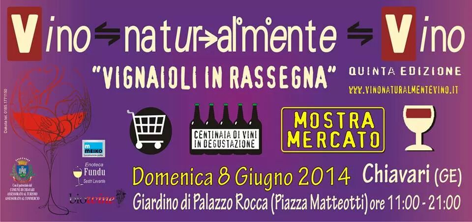 8 Giugno, Chiavari: torna "Vino naturalmente vino", la manifestaizone del bere sano