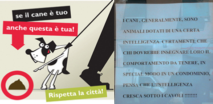 Con il cane a spasso nell'inciviltà: a zig zag tra souvenir indesiderati e manifesti surreali. Non pulisci? Compi reato di imbrattamento, punibile con multe e reclusione
