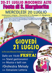 21 luglio, Moconesi Alto: Festa di Santa Margherita con stand gastronomici e danze