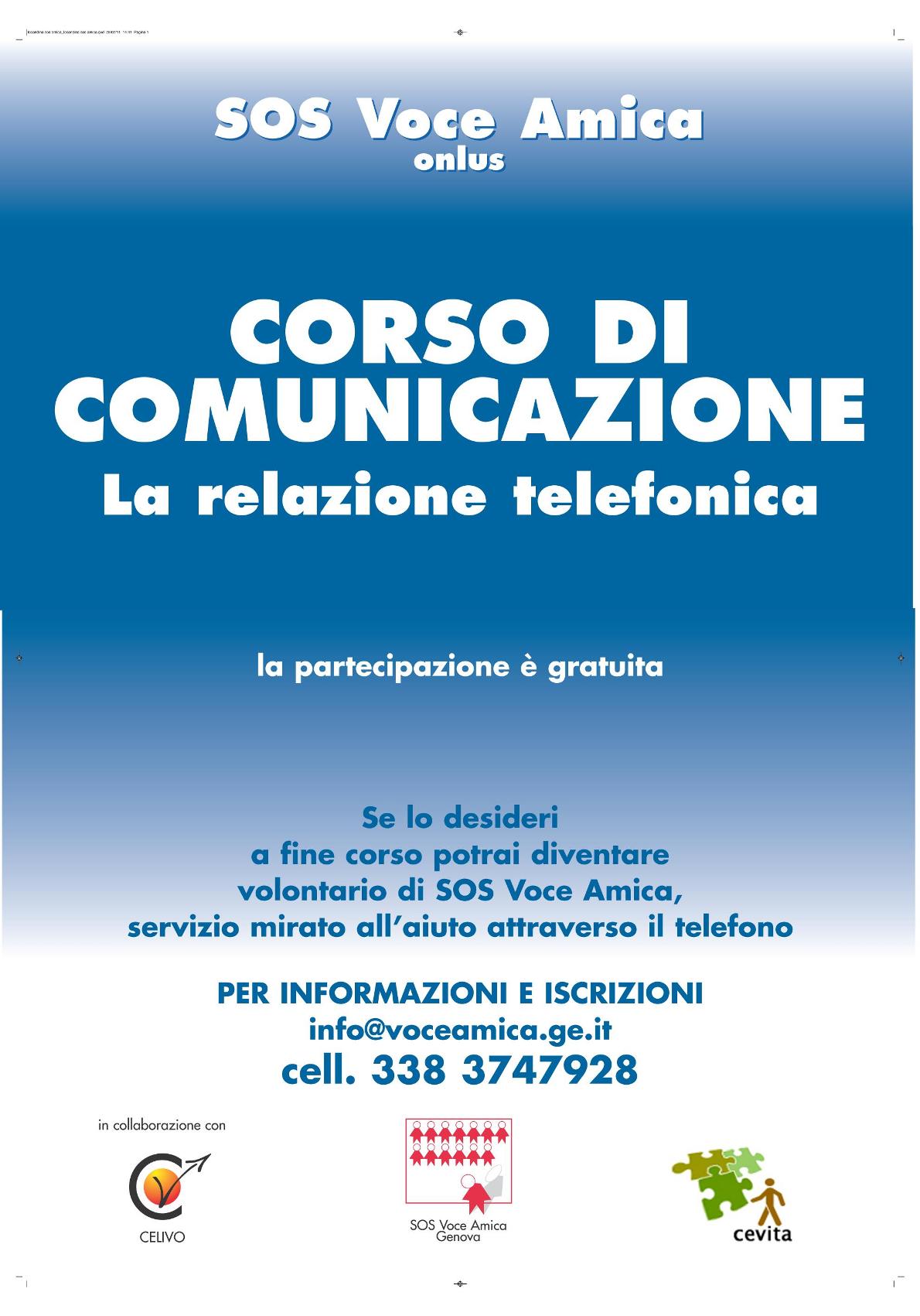 AL VIA I CORSI PER DIVENTARE VOLONTARI DI S.O.S. VOCE AMICA