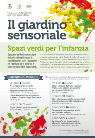 Dal 2 MArzo, Sestri Levante: ciclo di incontri aperti alla città “Il giardino sensoriale – spazi verdi per l'infanzia”

