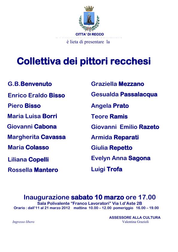 10-21 MARZO, RECCO: Mostra Collettiva dei Pittori Recchesi
