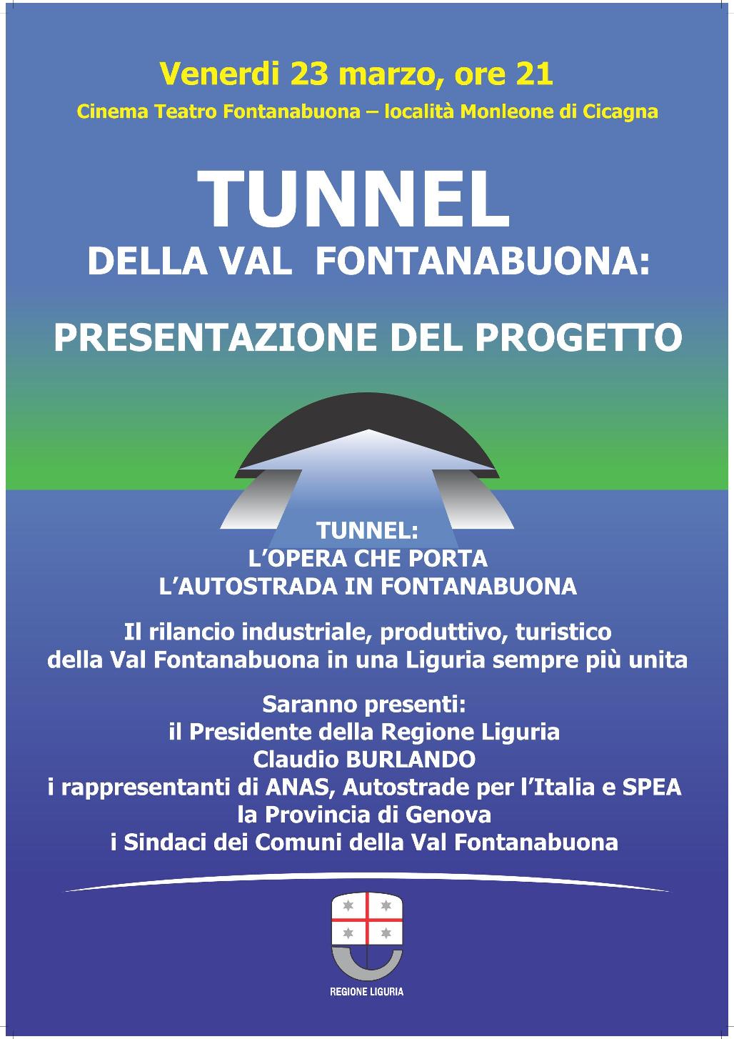 venerdì 23 Marzo, Cicagna: Consigliere Regionale Marco Limoncini 'TUNNEL FONTANABUONA_RAPALLO, presentazione al pubblico del progetto' 
