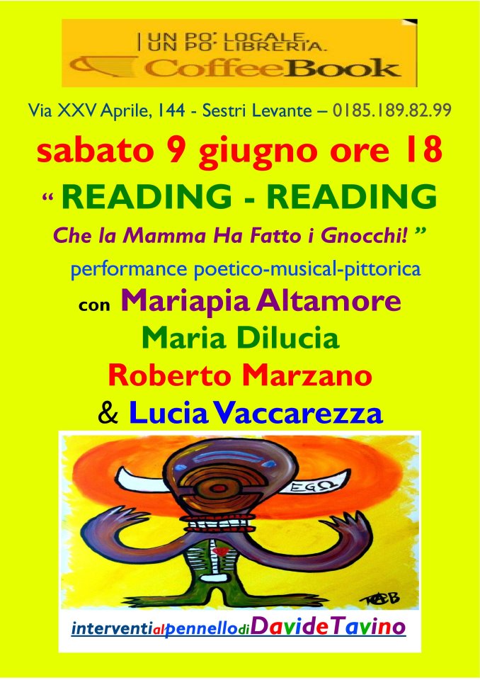 Sabato 9 giugno, Sestri Levante: "READING-READING Che la Mamma Ha Fatto i Gnocchi!”
