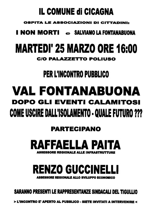 25 marzo, Cicagna: incontro"Uscire dall'Isolamento - quale Futuro?" con gli Assessori Regionali Raffaella Paita e Renzo Guccinelli