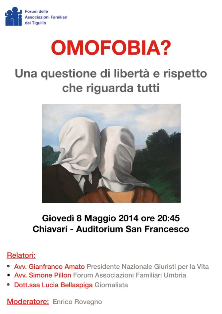 giovedi 8 maggio, Chiavari: Incontro "OMOFOBIA? Una questione di libertà e rispetto
che riguarda tutti"