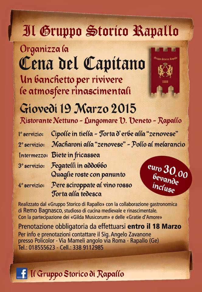 19 Marzo, Rapallo: Cena del Capitano con menù e ambientazione rinascimentale